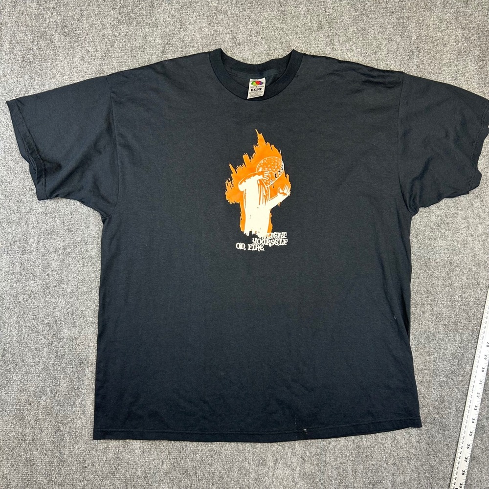 Fruit of the Loom Best Light Yourself On Fire Graphic Tee Black 2XL Mens Vintage